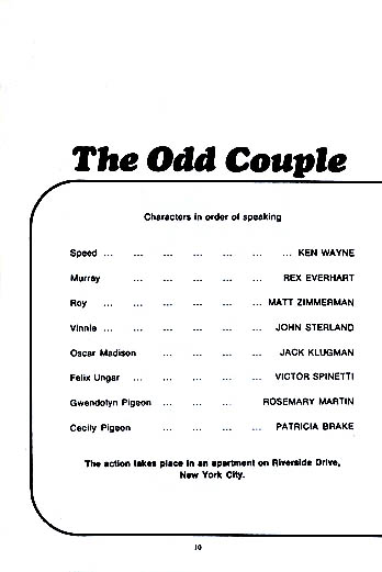 The Odd Couple theatre programme and cast list starring Jack Klugman, Victor Spinetti, Patricia Brake